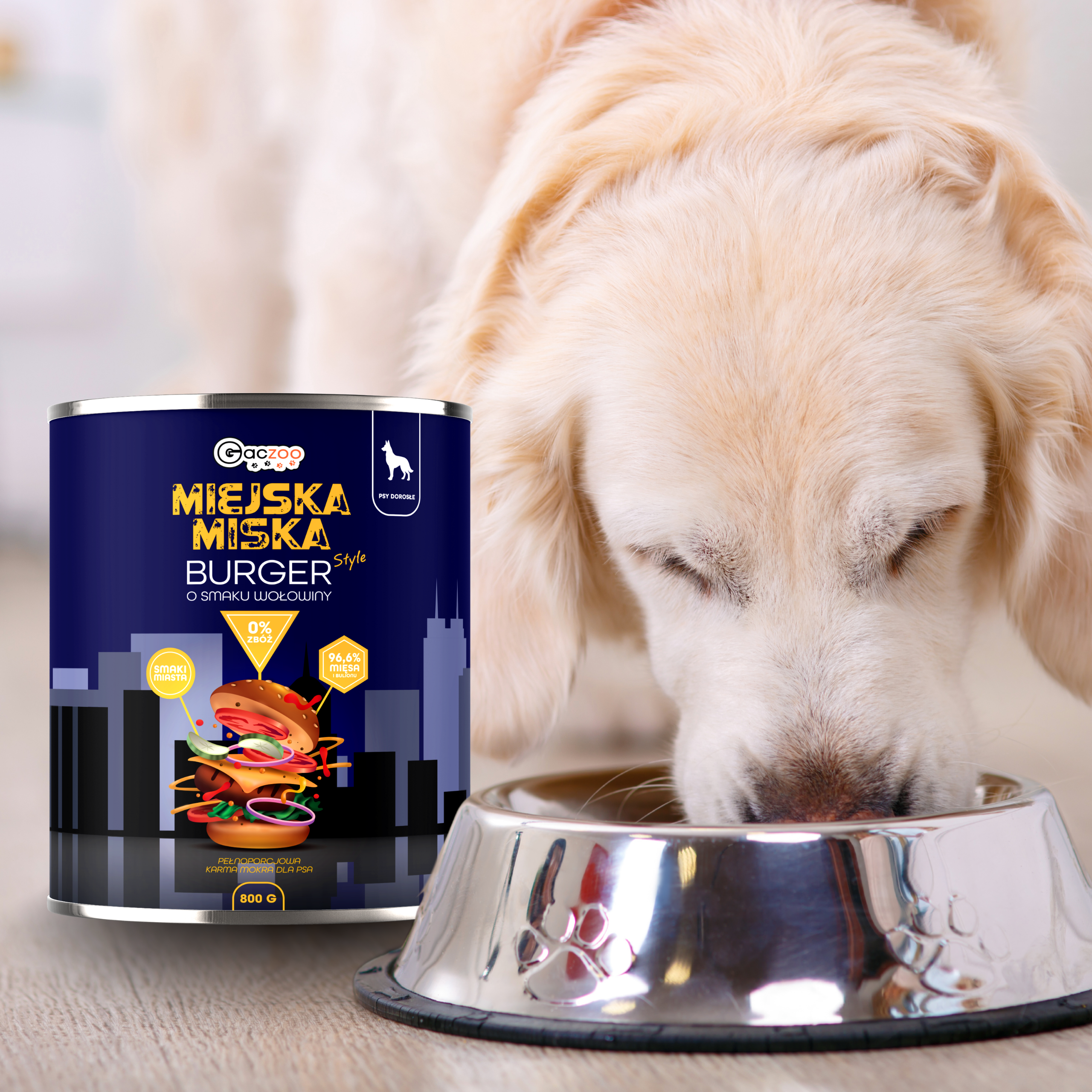 Gaczoo Miejska Miska bezzbożowa karma mokra dla psa Burger Wołowy 800g Burger_wolowy_800g_-_Pies__puszka