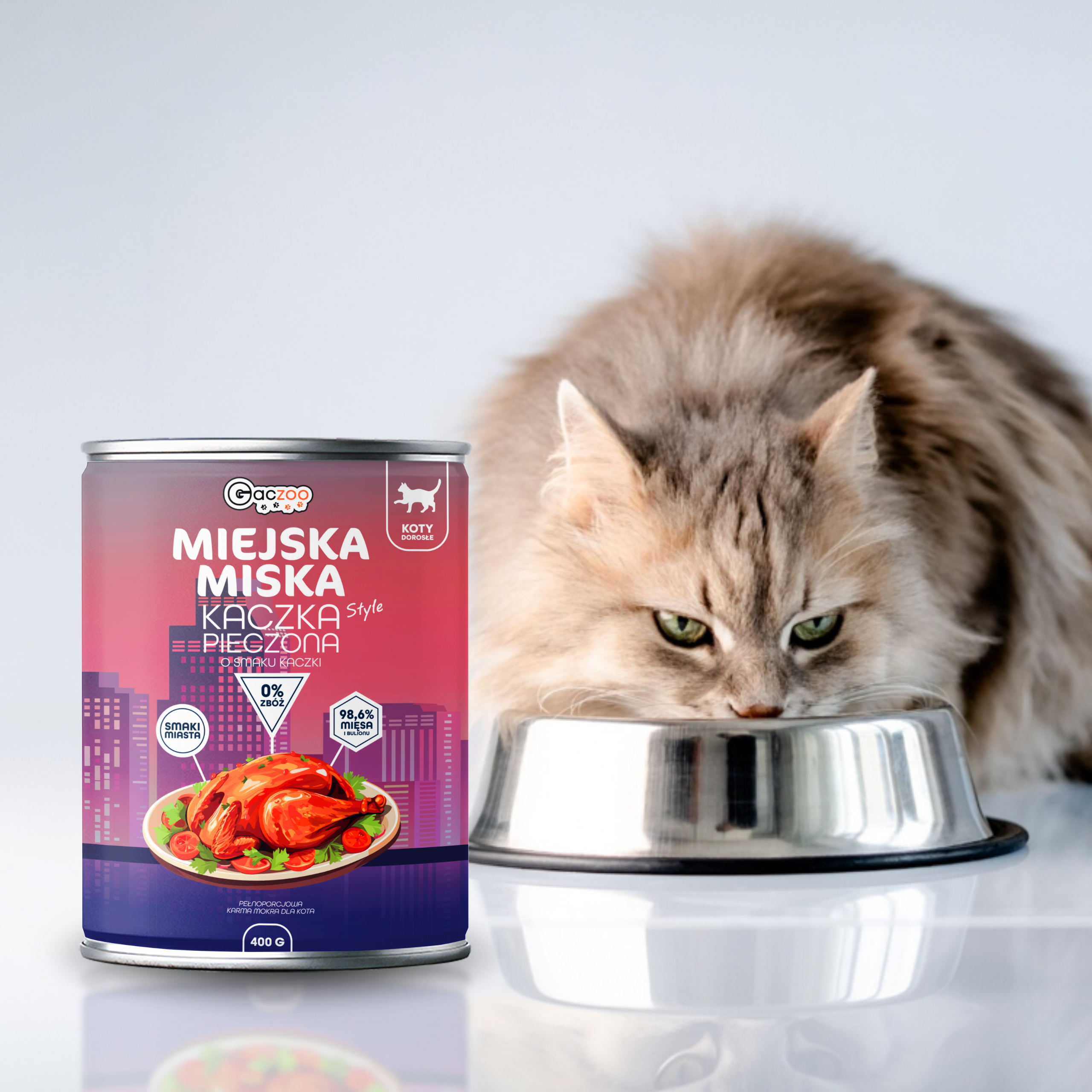 Gaczoo Miejska Miska bezzbożowa karma mokra dla kota Kaczka Pieczona 400g Kaczka_pieczona_400g_-_Kot__puszka