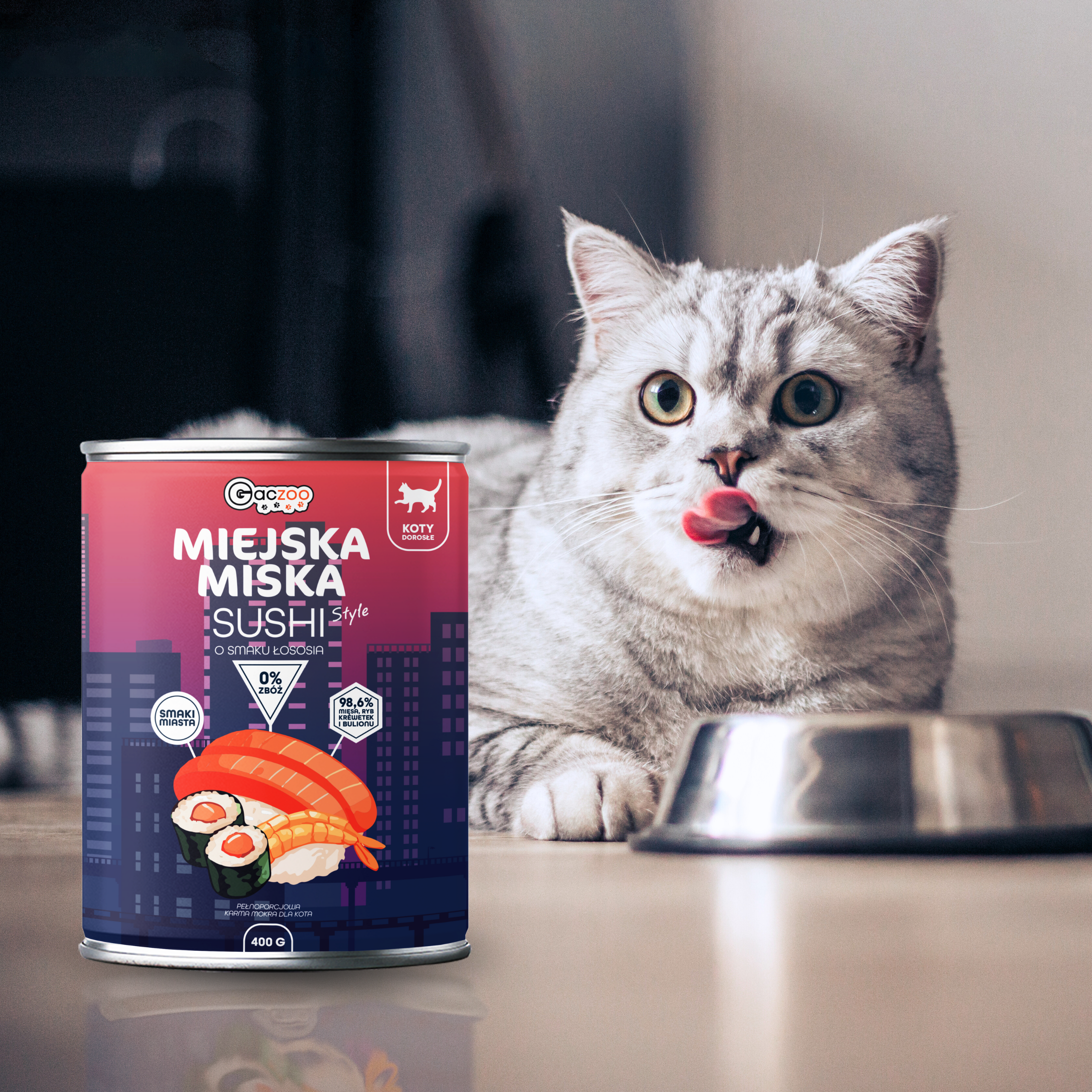 Gaczoo Miejska Miska bezzbożowa karma mokra dla kota Sushi z Rybą 400g Sushi_dla_kota_400g_-_Kot__puszka