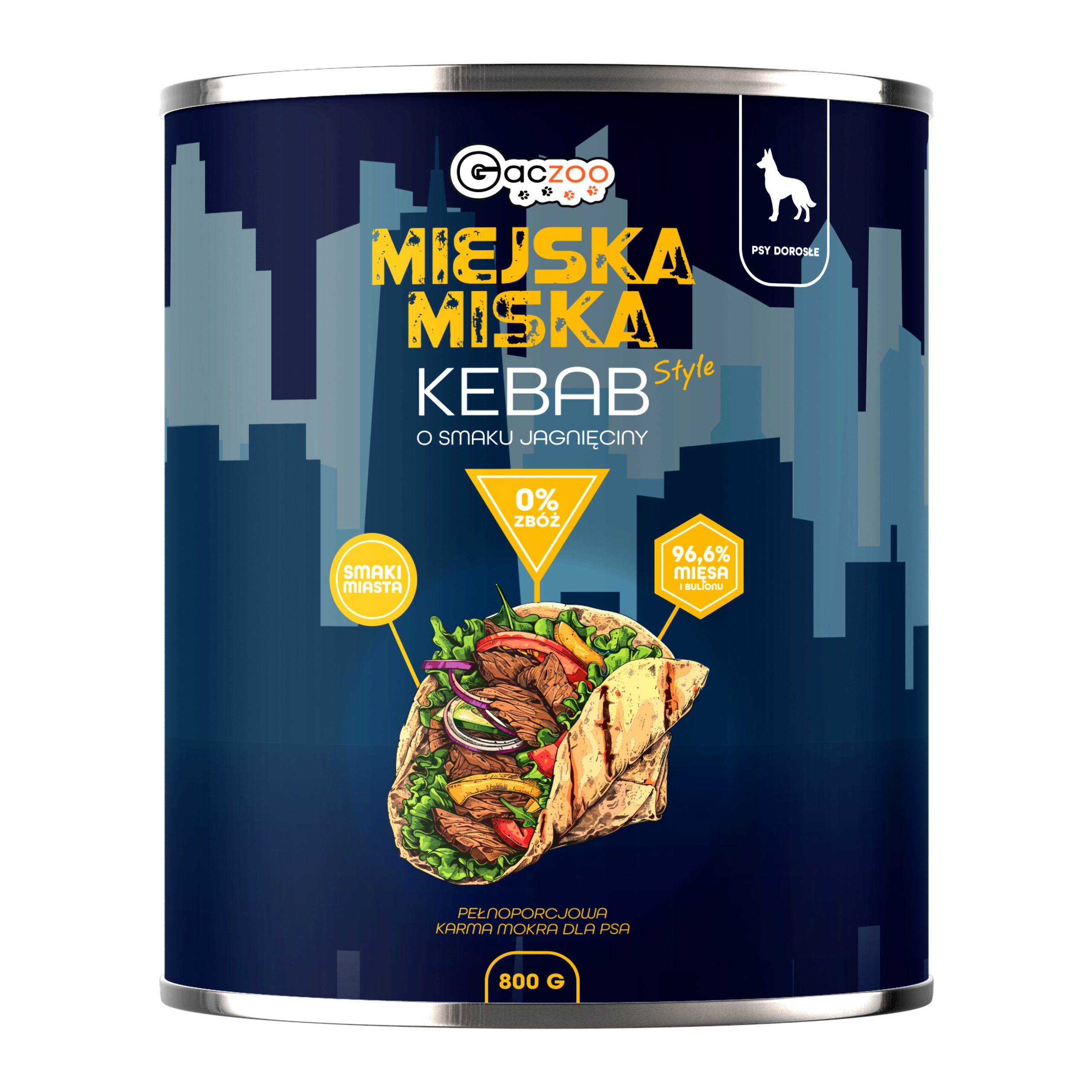 Gaczoo Miejska Miska bezzbożowa karma mokra dla psa Kebab Jagnięcy 800g kebab_STYLE_800g_-_przod