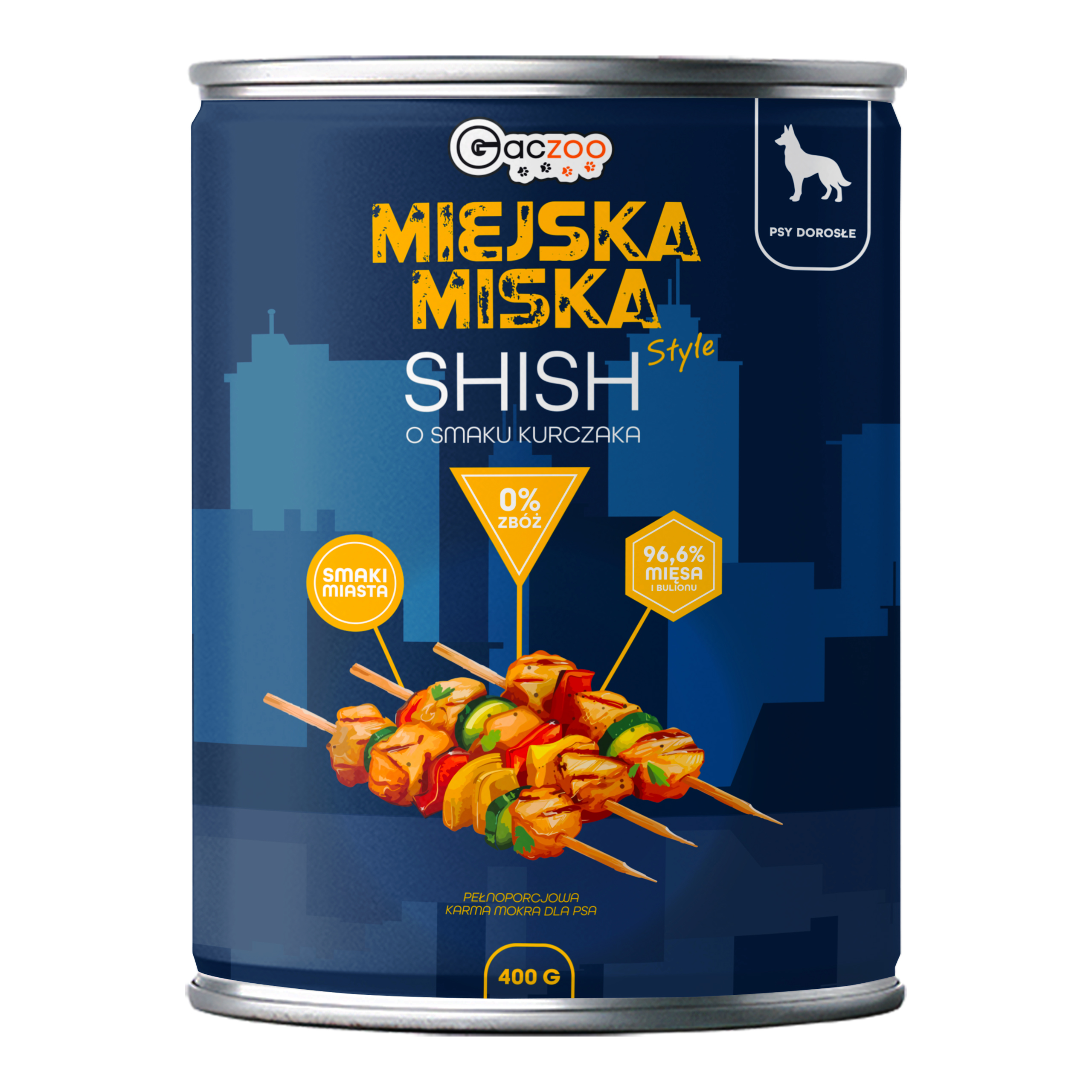 Gaczoo Miejska Miska bezzbożowa karma mokra dla psa Shish z Kurczaka 400g shish_STYLE_400g_-_przod