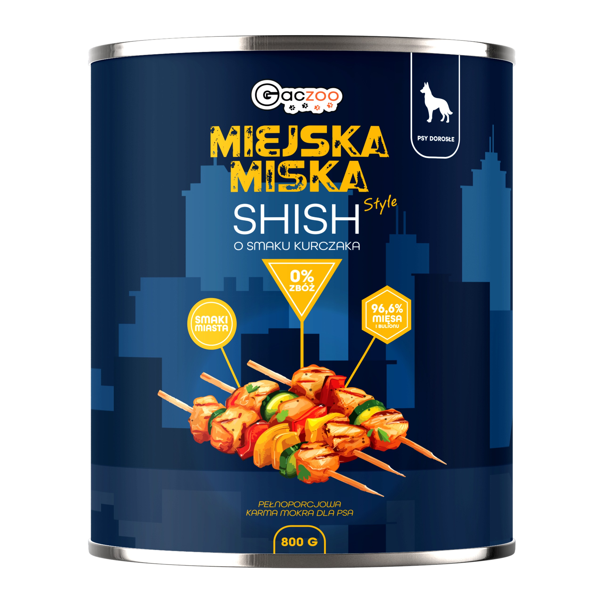 Gaczoo Miejska Miska bezzbożowa karma mokra dla psa Shish z Kurczaka 800g shish_STYLE_800g_-_przod