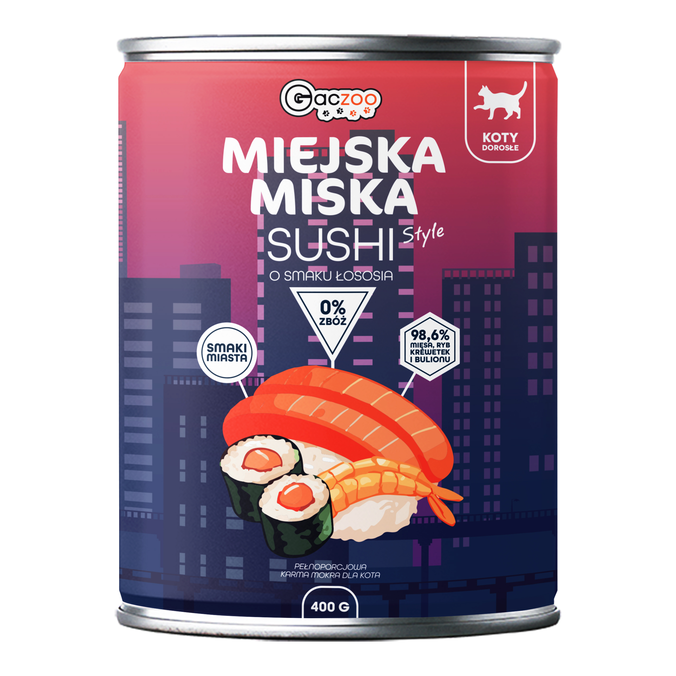 Gaczoo Miejska Miska bezzbożowa karma mokra dla kota Sushi z Rybą 400g sushi_STYLE_400g_-_przod_1