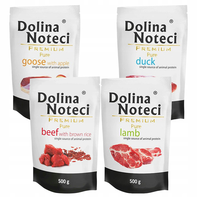 DOLINA NOTECI Pure karma mokra dla psa mix smaków 4 x 500g dla alergików