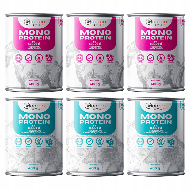 Gaczoo Mono Protein Ultra monobiałkowa karma mokra psa mix smaków 6 x 400g