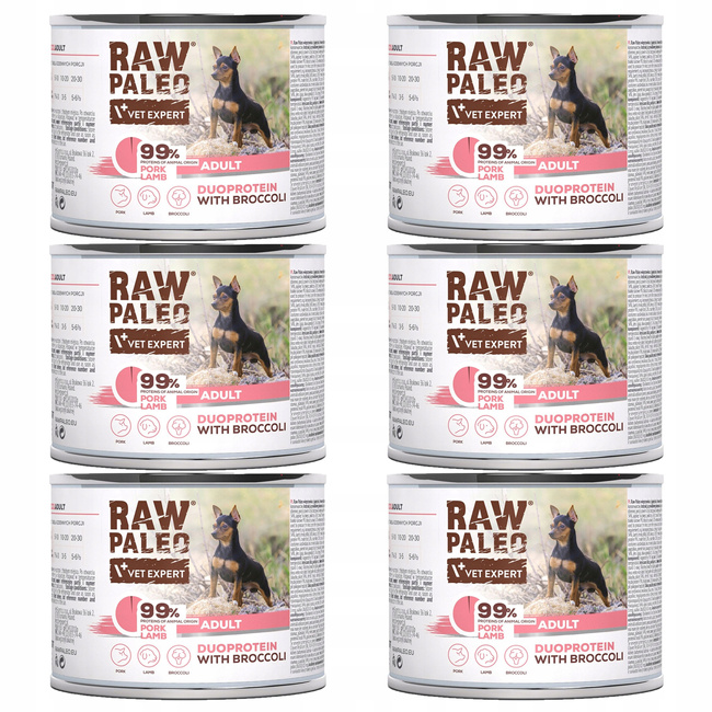 RAW PALEO Duoprotein Wieprzowina Jagnięcina karma dla psa mokra 6 x 200g