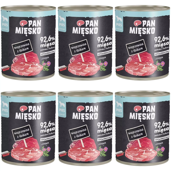 PAN MIĘSKO Karma mokra dla psa Wieprzowina dzik 6 x 800g Bezzbożowa