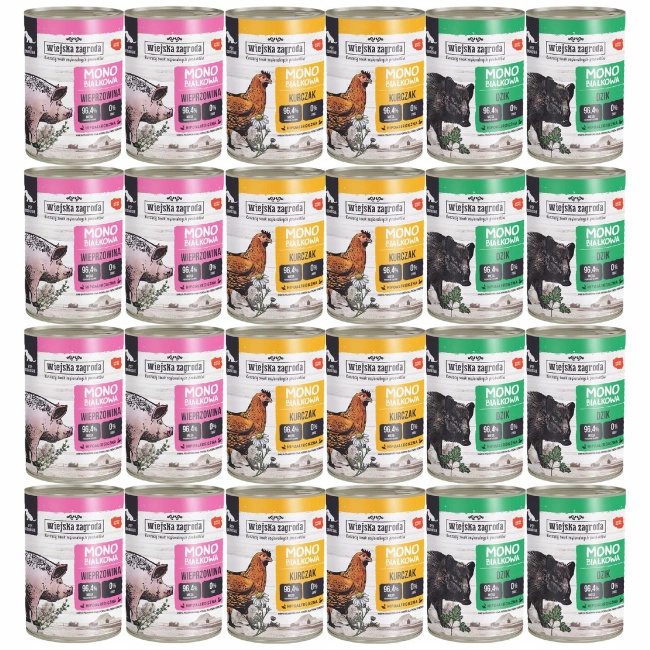 WIEJSKA ZAGRODA MONO Mix Smaków karma dla psa mokra puszki 24 x 400g