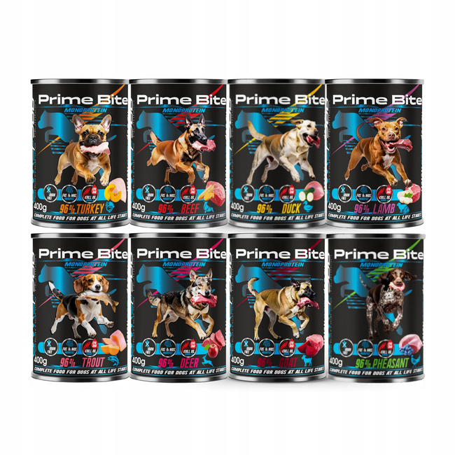 GAME DOG Prime Bite Monoprotein mokra karma dla psa mix smaków 8 x 400g