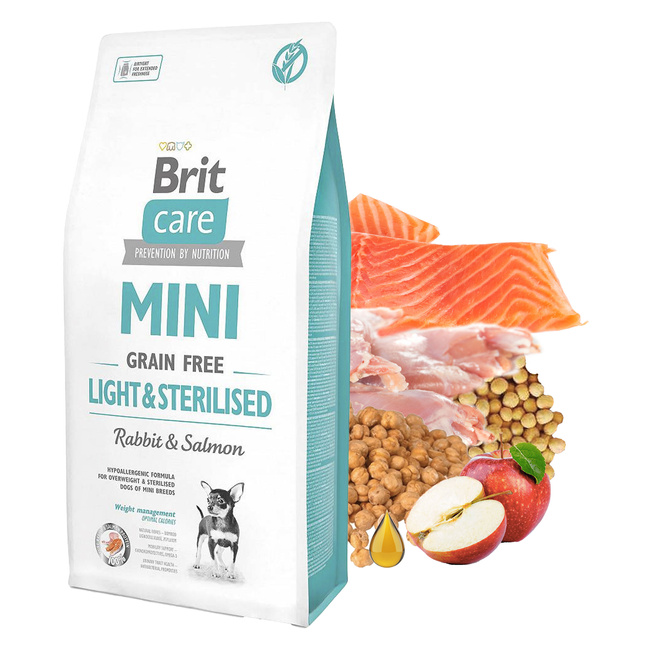 BRIT CARE MINI LIGHT&STERILISED karma sucha dla psa Królik Łosoś 400g Bezzbożowa