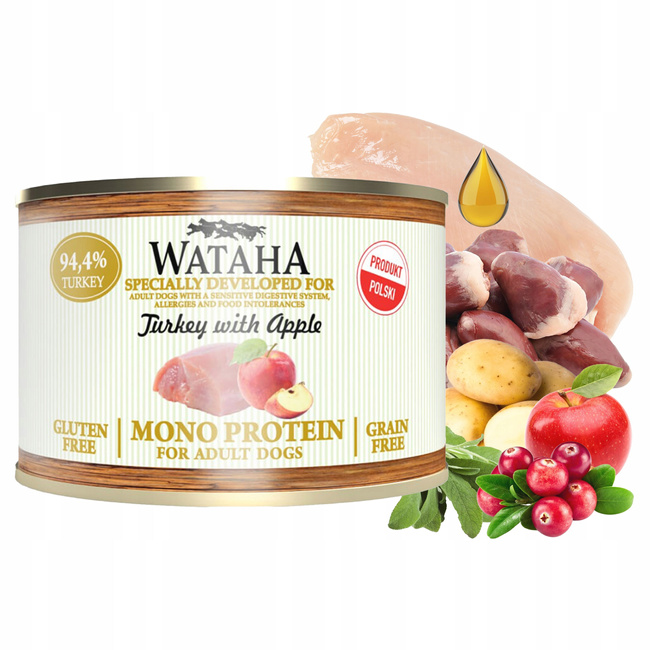 WATAHA Mono Protein Adult mokra karma dla psa Indyk z Jabłkiem 185g