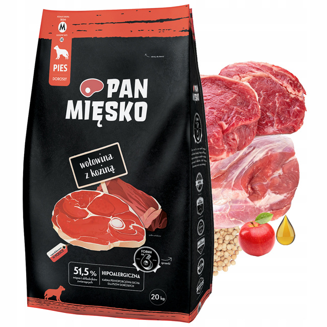 Pan Mięsko Sucha Karma dla psa Wołowina z Koziną Chrupki M 20 kg 