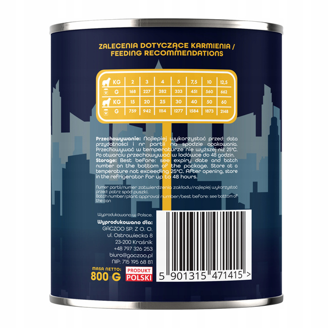 Gaczoo Miejska Miska bez zbóż karma mokra dla psa Kebab Jagnięcy 24 x 800g