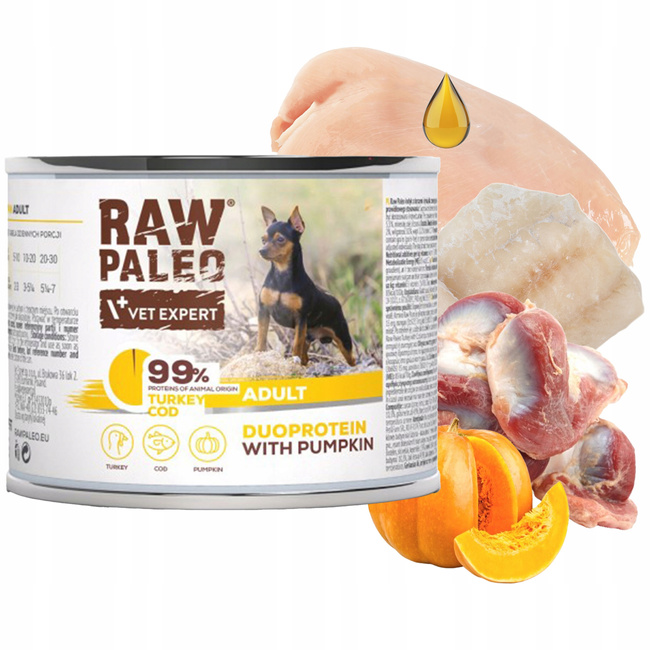 RAW PALEO Duoprotein Indyk Dorsz karma dla psa mokra 6 x 200g bezzbożowa