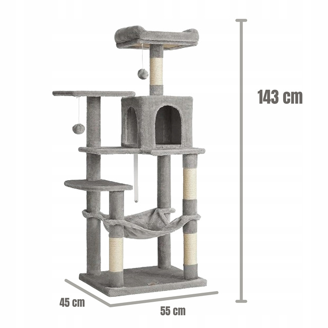 Drapak dla kota Gaczoo duży wieża legowisko jasny szary 55 x 45 x 143 cm