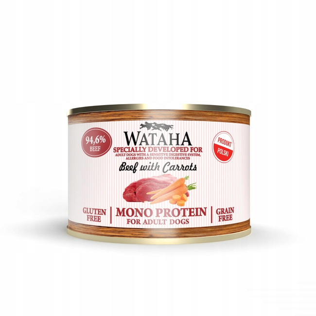 WATAHA Mono Protein Adult karma mokra dla psa Wołowina Marchewka 12 x 185g