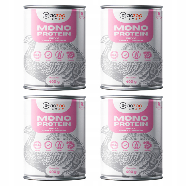 Gaczoo Mono Protein Puppy karma mokra dla szczeniąt Indyk 4 x 400g