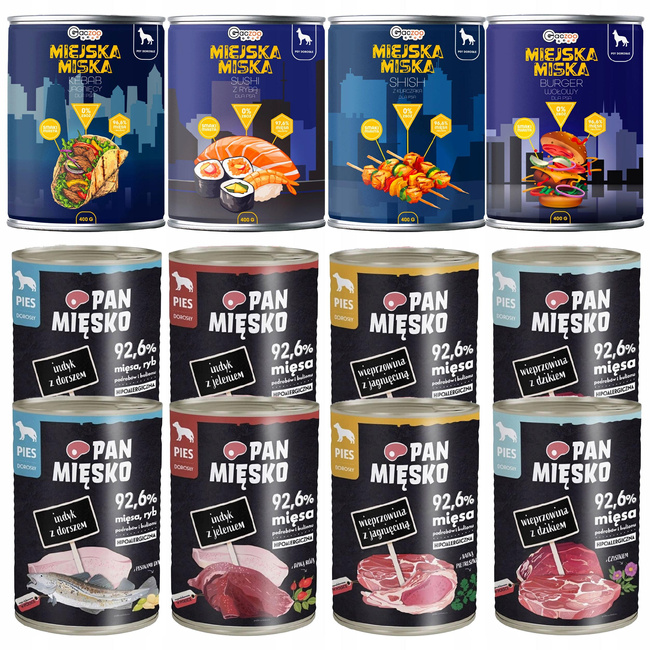 Pan Mięsko Miejska Miska Gaczoo karma mokra dla psa mix smaków 12 x 400g