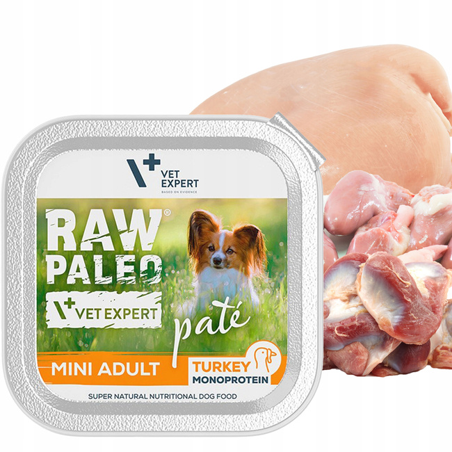 RAW PALEO Pate Mini Adult tacka karma mokra dla psa Indyk 150g Bezzbożowa