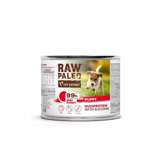 RAW PALEO PUPPY Duoprotein Wołowina Królik karma dla szczeniąt mokra 200g