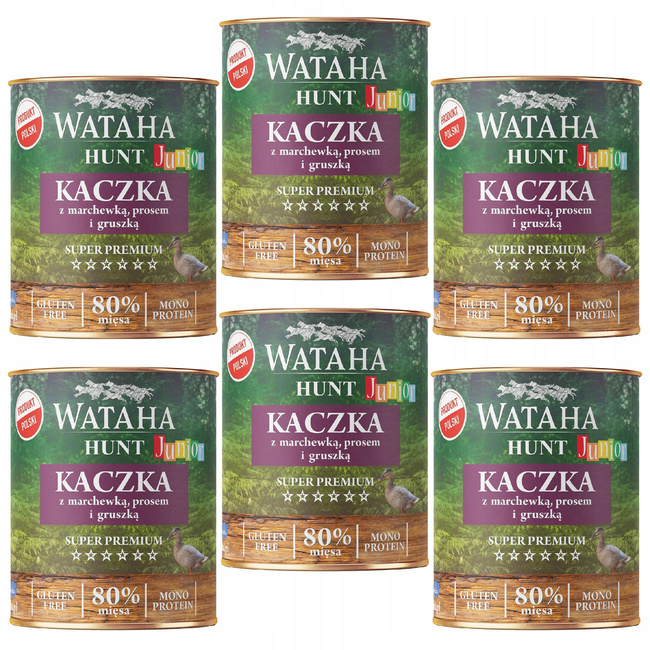 WATAHA HUNT Junior karma mokra dla szczeniąt Kaczka z Prosem 6 x 800g