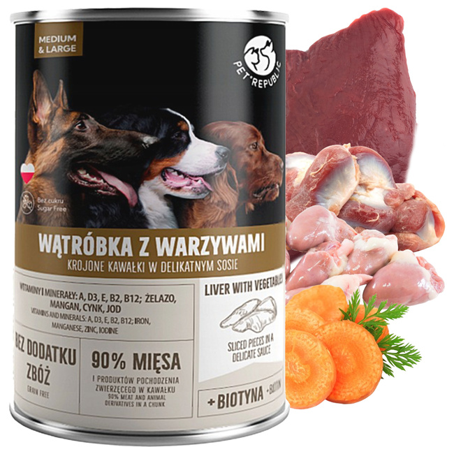 PET REPUBLIC kawałki w sosie Wątróbka z Warzywami karma dla psa mokra 1250g