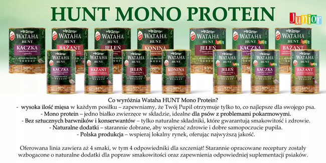 WATAHA HUNT Junior karma mokra dla szczeniąt Kaczka z Prosem 800g