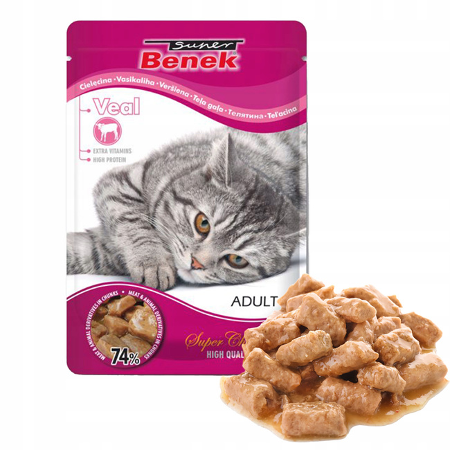BENEK Saszetka Karma mokra dla kota Cielęcina 24 x 100g