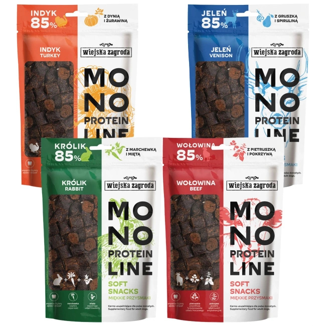 WIEJSKA ZAGRODA MONOPROTEIN miękki smakołyk przysmak dla psa mix 4 x 115g