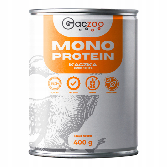 Mokra karma monobiałkowa dla psa Gaczoo MONO PROTEIN Kaczka 12 x 400g