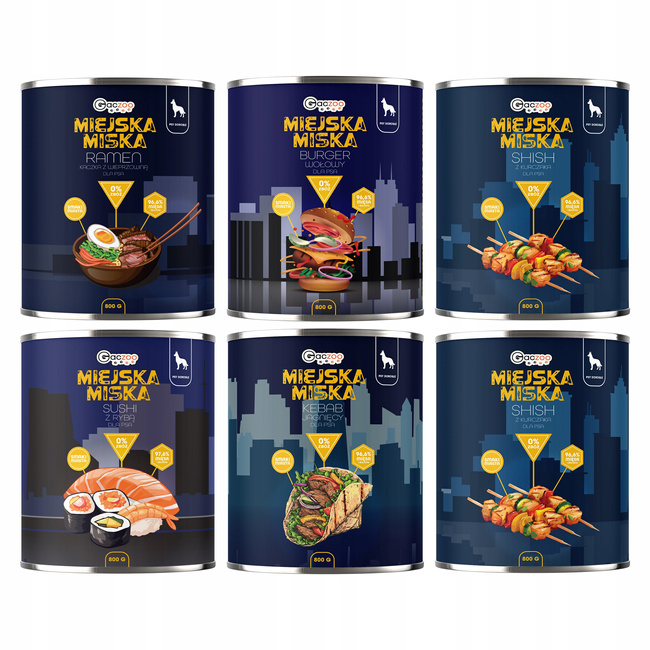 Gaczoo Miejska Miska bezzbożowa karma mokra dla psa mix smaków 6 x 800g