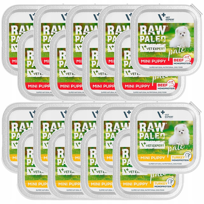 RAW PALEO PATE Mini Puppy Mix Smaków karma dla szczeniąt mokra 18 x 150g