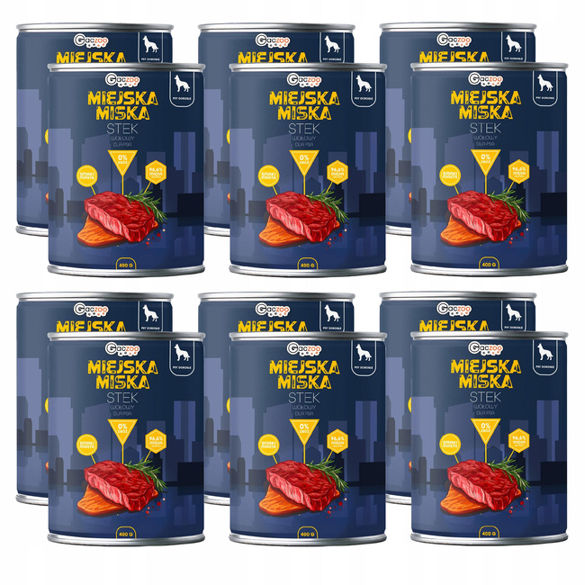 Gaczoo Miejska Miska bezzbożowa karma mokra dla psa Stek Wołowy 12 x 400g