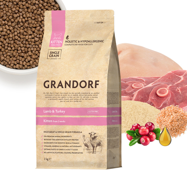 GRANDORF Karma sucha dla kociąt Jagnięcina Indyk 2 kg