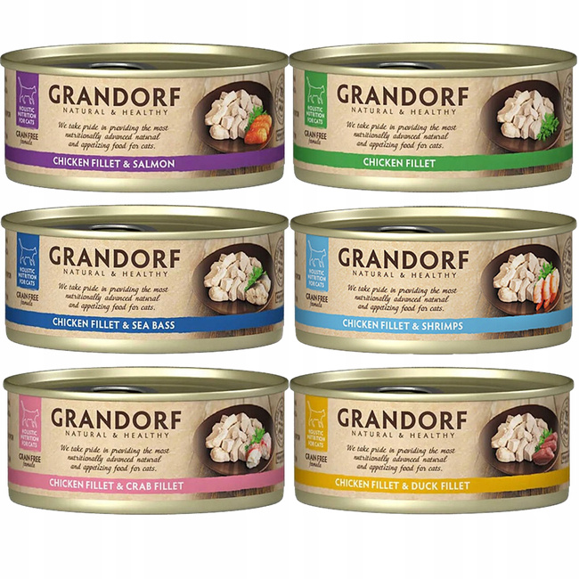 GRANDORF zdrowa karma mokra dla kota mix smaków Kurczak 6 x 70g Bezzbożowa
