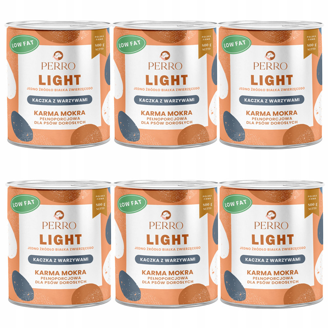 Perro LIGHT Monobiałkowa karma mokra dla psa Kaczka z warzywami 6 x 800g