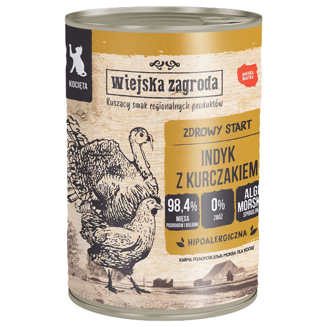 WIEJSKA ZAGRODA Karma mokra dla Kociąt Mix smaków 16 x 400g bezzbożowa