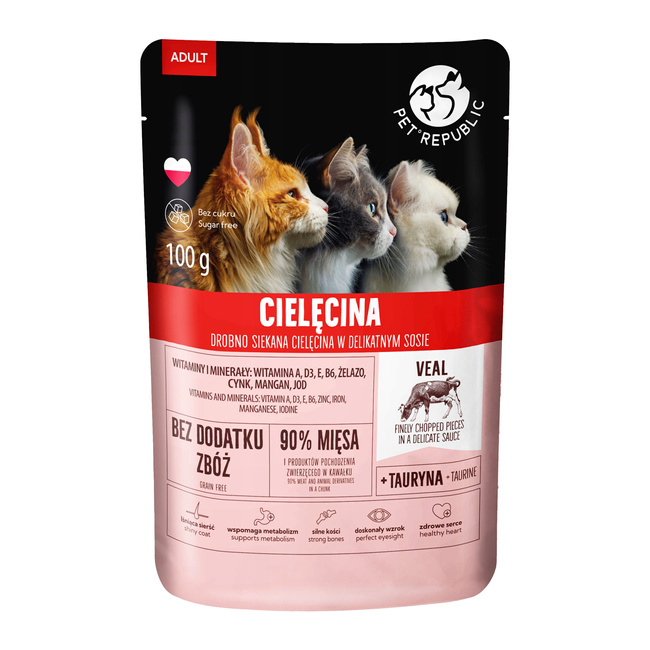 PET REPUBLIC Fileciki karma mokra dla kota Cielęcina 100g Bezzbożowa