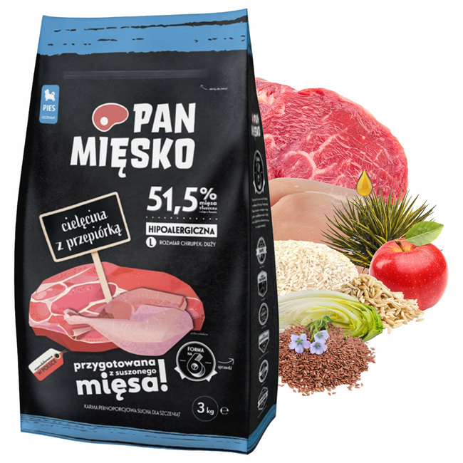 Pan Mięsko Karma dla szczeniąt sucha 3 kg Cielęcina Przepiórka L