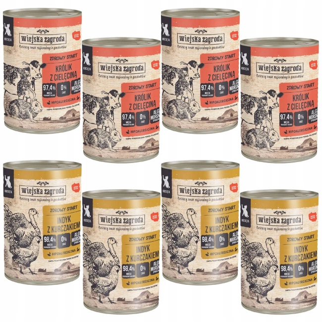 WIEJSKA ZAGRODA Karma mokra dla Kociąt Mix smaków 8 x 400g bezzbożowa