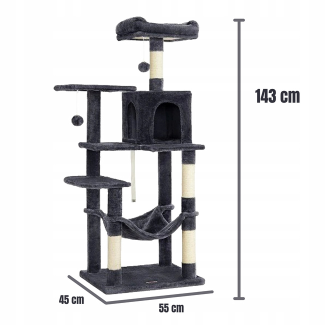 Drapak dla kota Gaczoo duży wieża legowisko ciemny szary 55 x 45 x 143 cm
