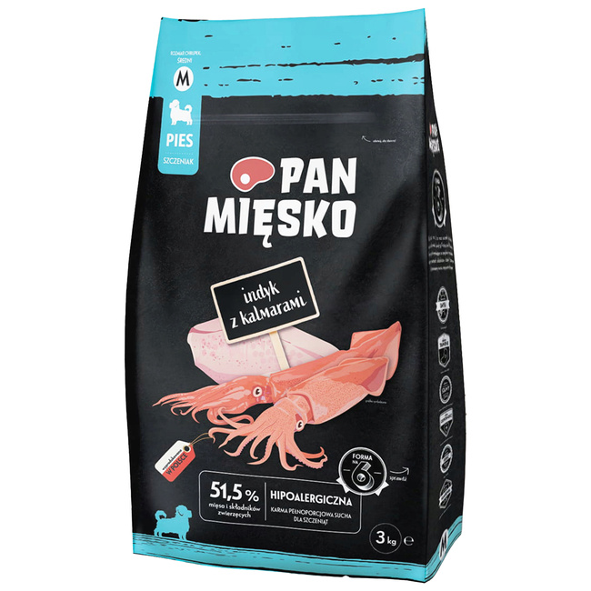 Pan Mięsko Sucha Karma dla szczeniąt 3 kg M Indyk z Kalmarami