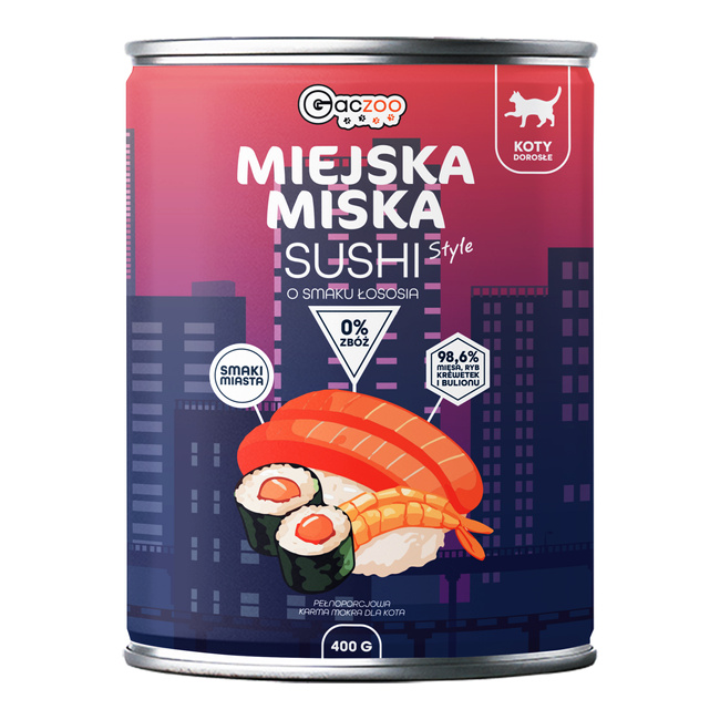 Gaczoo Miejska Miska bezzbożowa karma mokra dla kota Sushi z Rybą 400g
