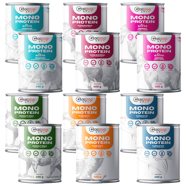 Gaczoo MONO PROTEIN monobiałkowa karma mokra dla psa mix smaków 12 x 400g