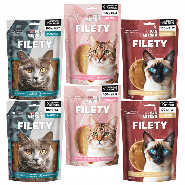 Pan Mięsko Filety Naturalny Smakołyk przysmak dla kota Mix smaków 6 x 100g