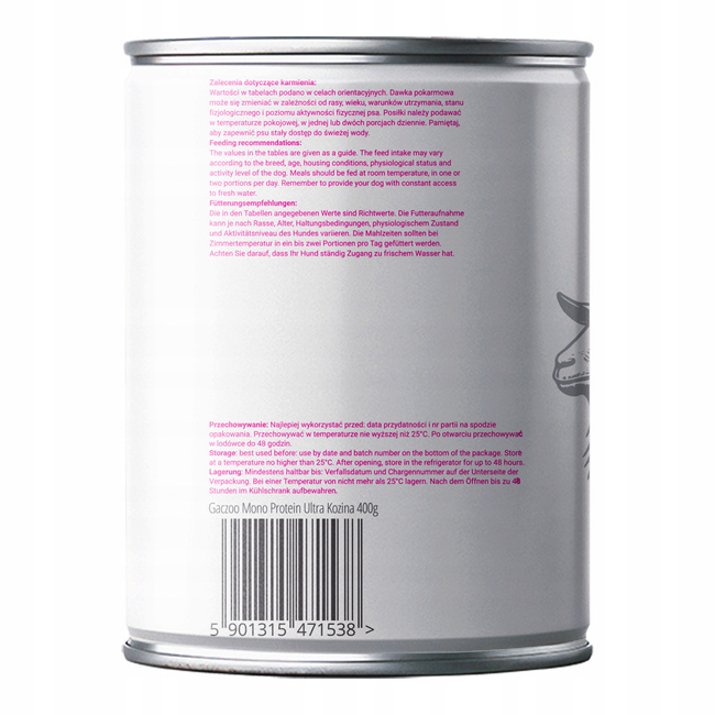 Gaczoo Mono Protein Ultra monobiałkowa karma mokra dla psa Kozina 400g