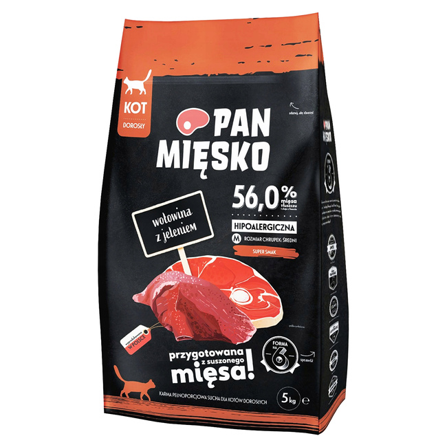 PAN MIĘSKO Karma sucha dla kota Wołowina Jeleń 5 kg