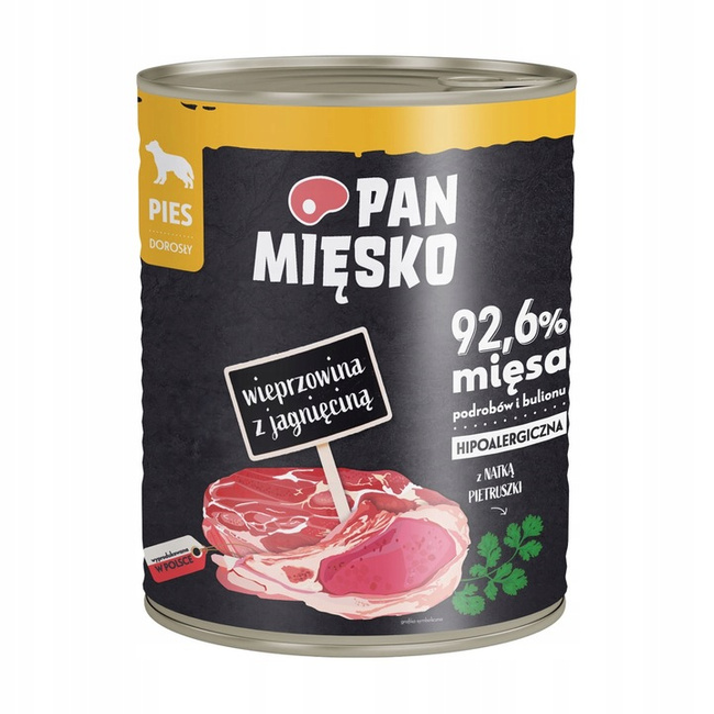 PAN MIĘSKO Wieprzowina Jagnięcina karma dla psa mokra 12 x 800g bez zbóż