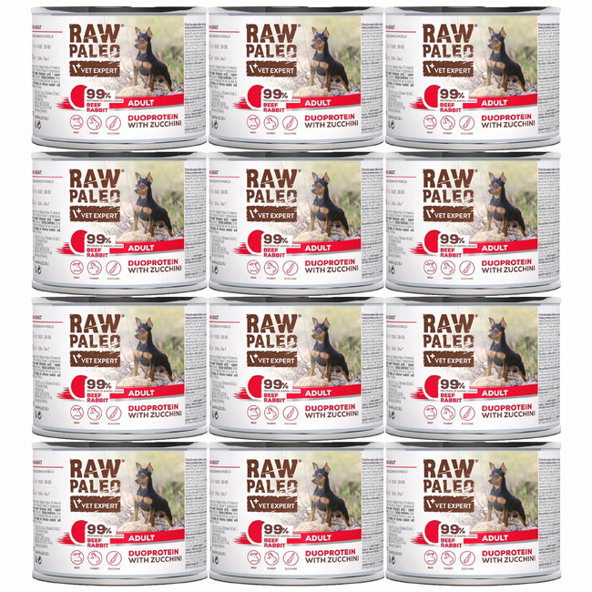 RAW PALEO Duoprotein Wołowina Królik karma dla psa mokra 12 x 200g bez zbóż