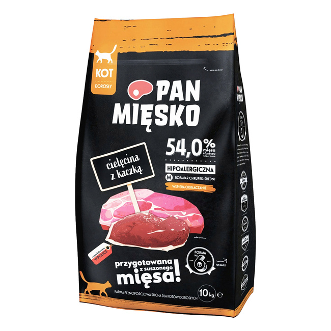 PAN MIĘSKO Karma sucha dla kota Cielęcina Kaczka 10 kg